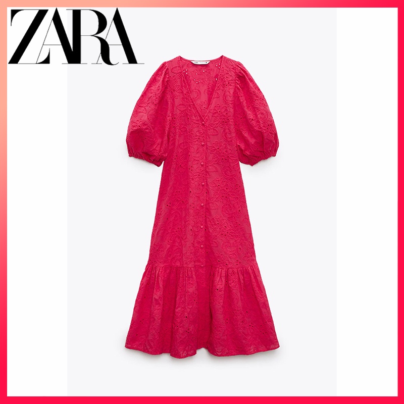 Zara Đầm Dài Trung Bình Thêu Họa Tiết Xinh Xắn Dành Cho Nữ