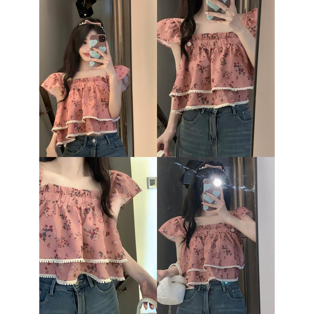 Áo Kiểu Tay Phồng Cổ Vuông In Họa Tiết Hoa Thời Trang Mùa Hè Xinh Xắn Cho Nữ