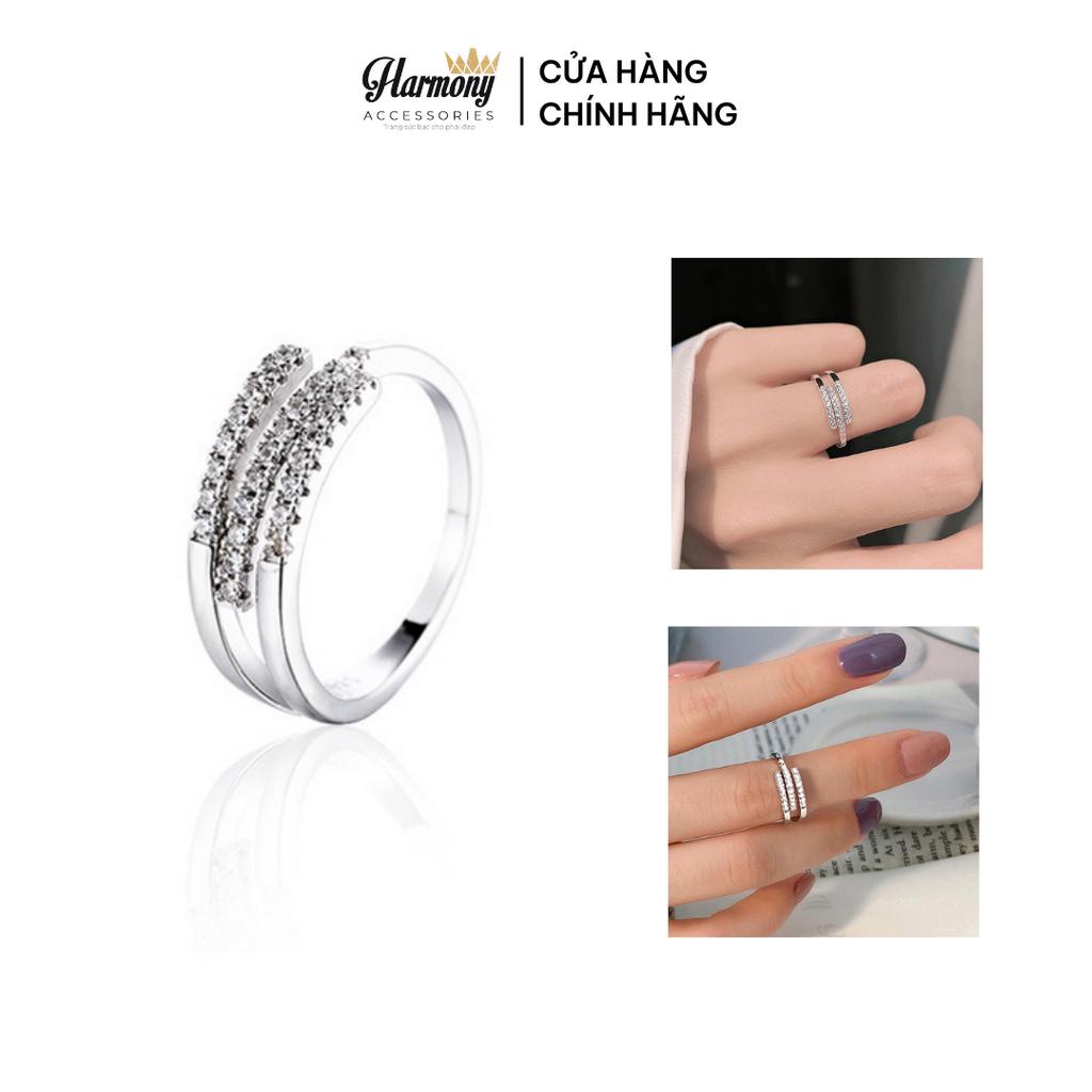 Nhẫn bạc nữ cao cấp đính đá 3 lớp Harry sang chảnh, nữ tính, xinh xắn | HARMONY ACCESSORIES N46