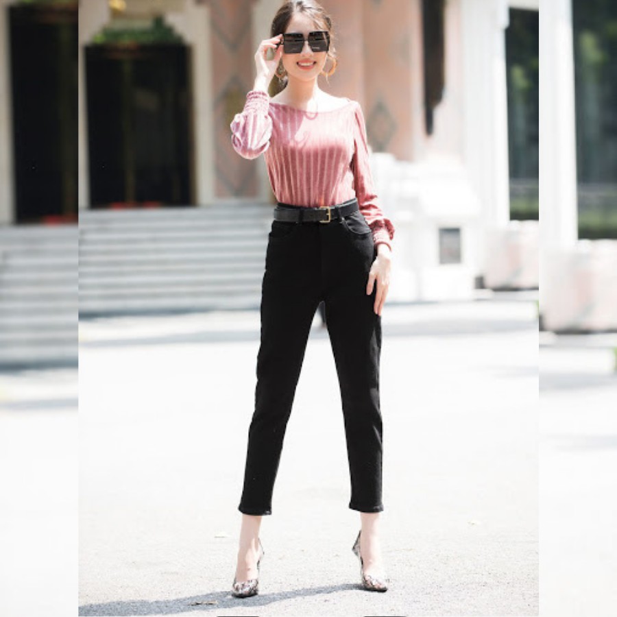 Quần baggy nữ thiết kế H&H Luxury - Quần jean đen baggy cạp cao Dáng thời thượng | BigBuy360 - bigbuy360.vn