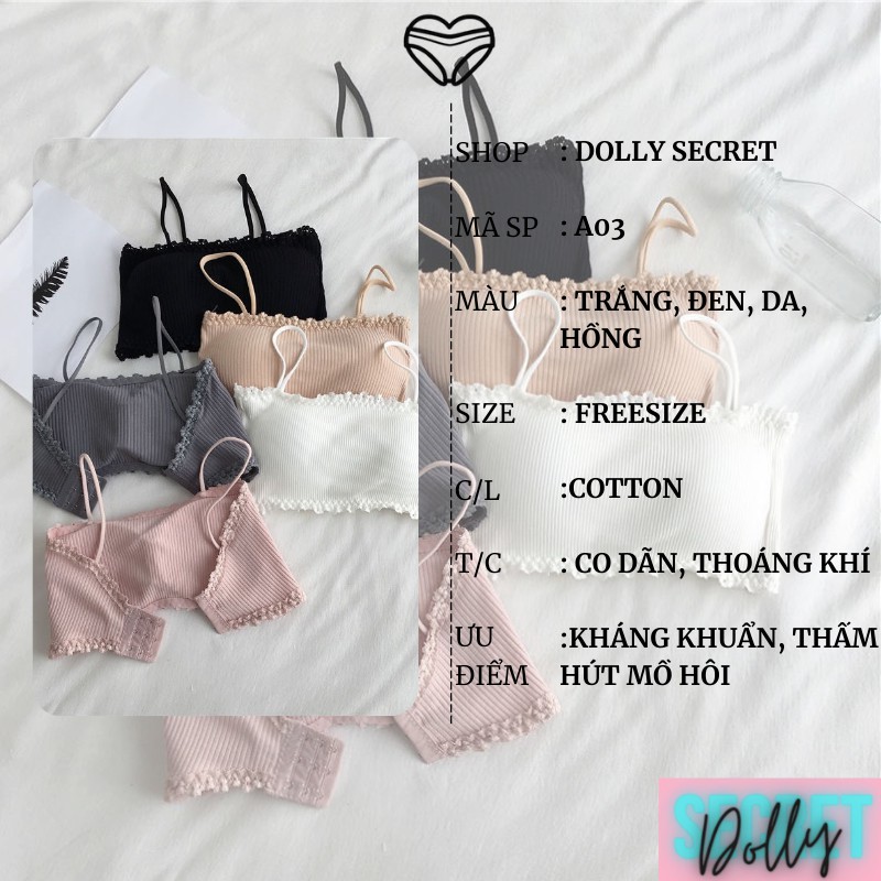Áo lót nữ len tăm viền ren áo bra học sinh có đệm mút có 3 nấc cài hai dây mềm mại cao cấp DOLLY SECRET A03 | BigBuy360 - bigbuy360.vn