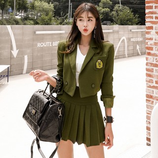 Bộ Áo Khoác Vest Tay Dài + Chân Váy Chữ a Lưng Cao Xếp Ly Thời Trang Thu Đông Hàn Quốc Cho Nữ