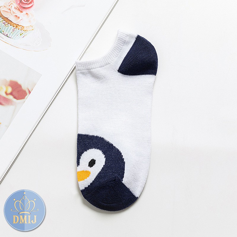 Set 5 đôi tất nữ cổ thấp nhiều màu vớ nữ cổ thấp hình Panda+Brown+Chim T52