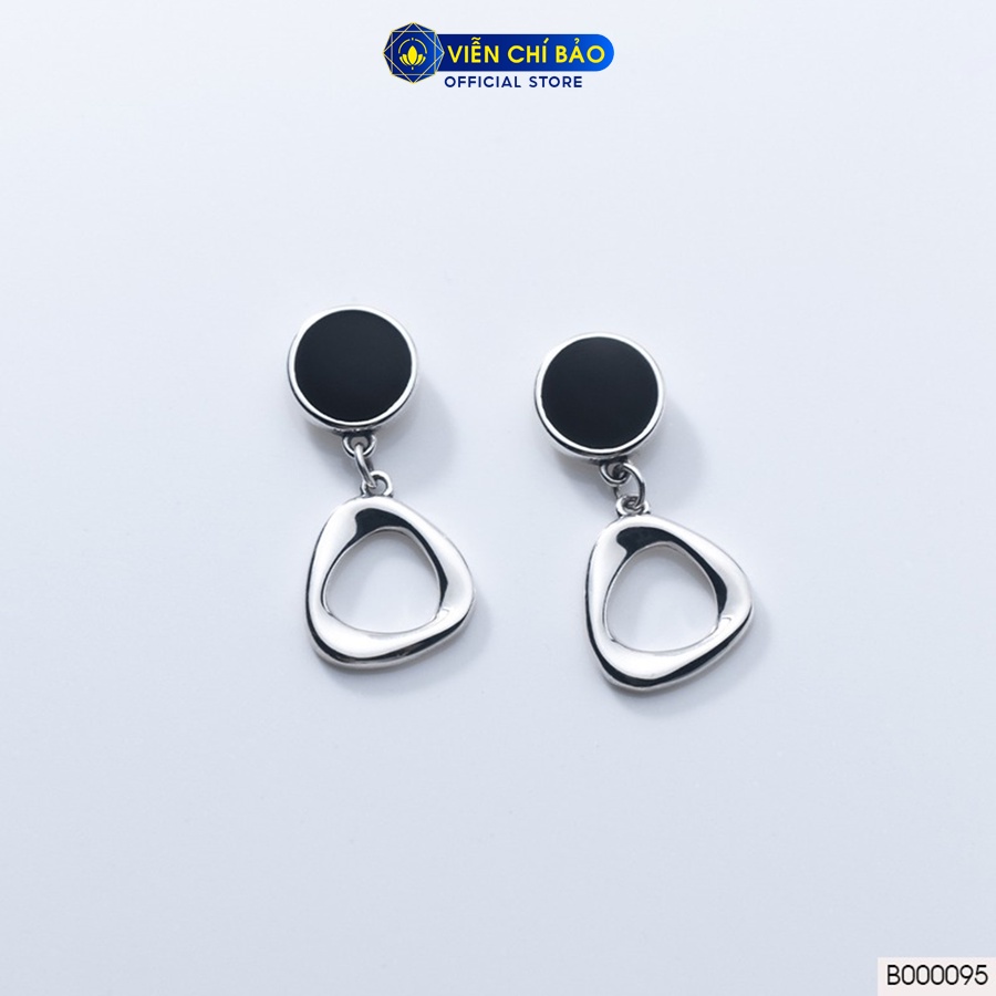 Khuyên tai bạc nữ đá đen tròn móc treo chất liệu bạc 925 thời trang phụ kiện trang sức Viễn Chí Bảo B000095