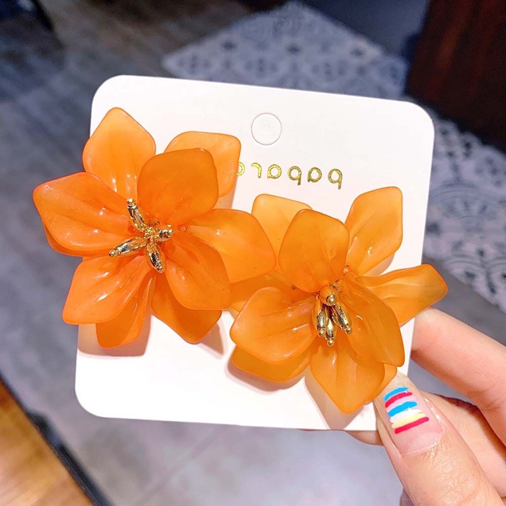 Bông tai hình cánh hoa bằng nhựa acrylic màu sắc ngọt ngào thời trang