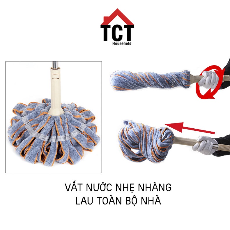 Cây Lau Nhà Vắt Trợ Lực Lớn Cao Cấp Điều Chỉnh 86-132cm TCThousehold, Cán Thép Không Gỉ, Vải Siêu Thấm