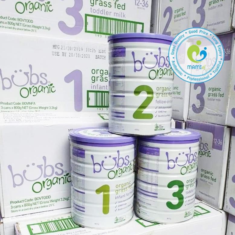 Sữa bò hữu cơ Bubs Organic số 1, 2, 3, Úc hộp 800g