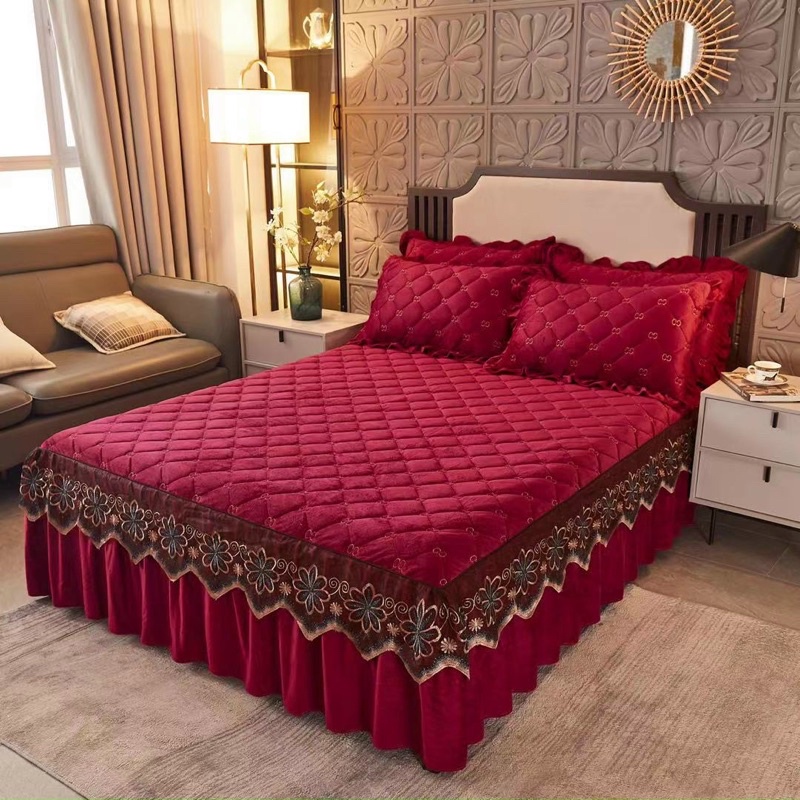 Bộ chăn ga nỉ phủ rèm phong cách quý tộc (nhiều màu)