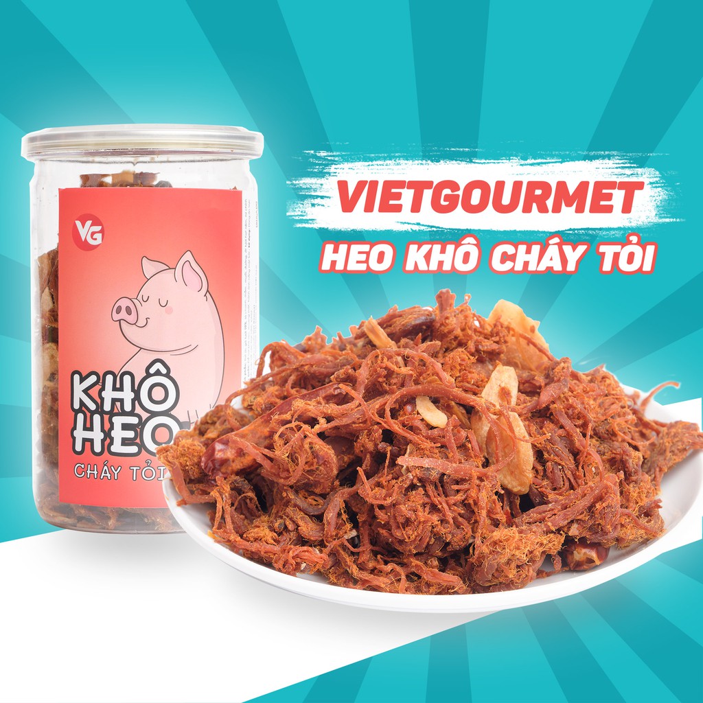 Khô heo cháy tỏi Vietgourmet 200g, đặc sản Việt, heo khô cháy tỏi siêu ngon, đồ ăn vặt Vietgourmet
