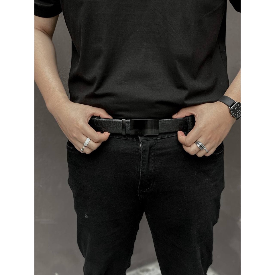 Thắt lưng nam da, dây nịt nam khóa tự động đen trơn MALTRIK chất da cao cấp