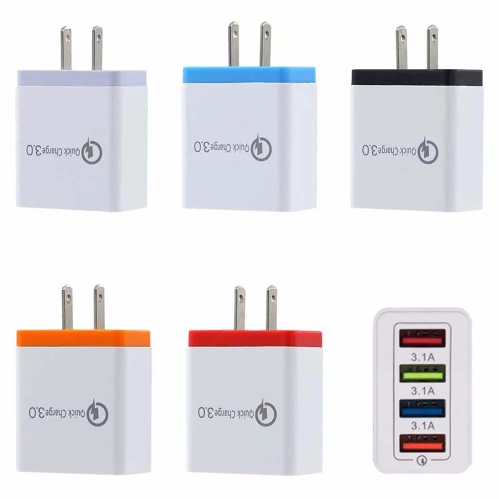 Đầu Sạc Nhanh Usb 4 Cổng Bằng Nhựa Nhiều Màu Cho Xiaomi Huawei