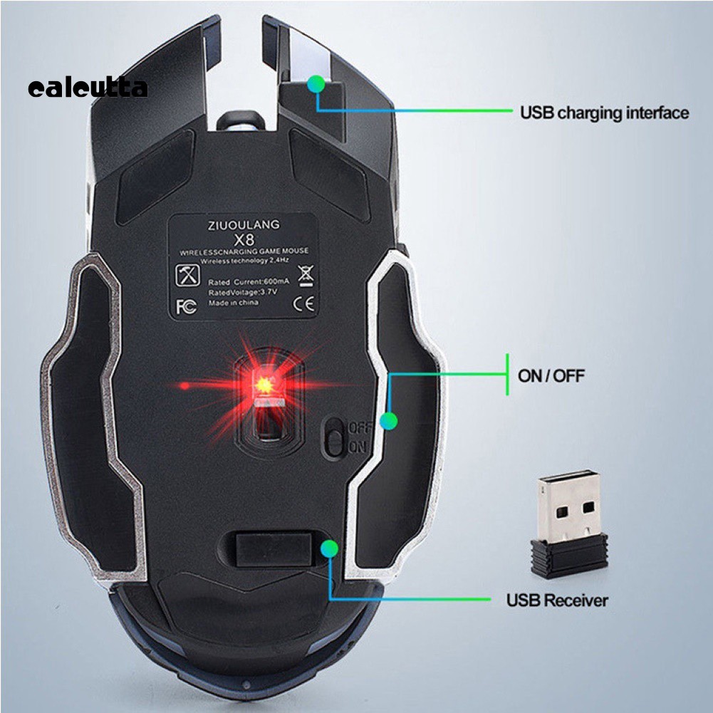 ✡YEYL✡Ergonomic Rechargeable Breathing Light Mute Wireless Gaming Mechanical Mouse