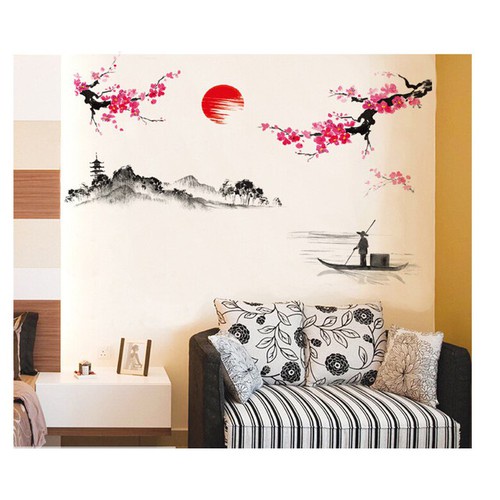 Decal dán tường CÀNH ĐÀO & NGƯỜI LÁ ĐÒ MÃ JM7303. GIẤY & TRANH trang trí phòng khách,phòng ngủ