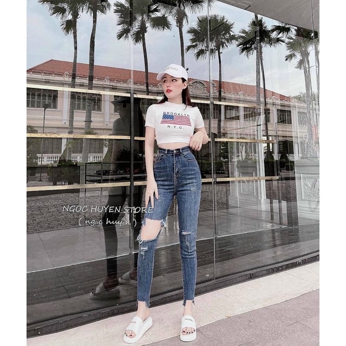 Quần jeans ôm rách lưng cao siêu cấp mã 036