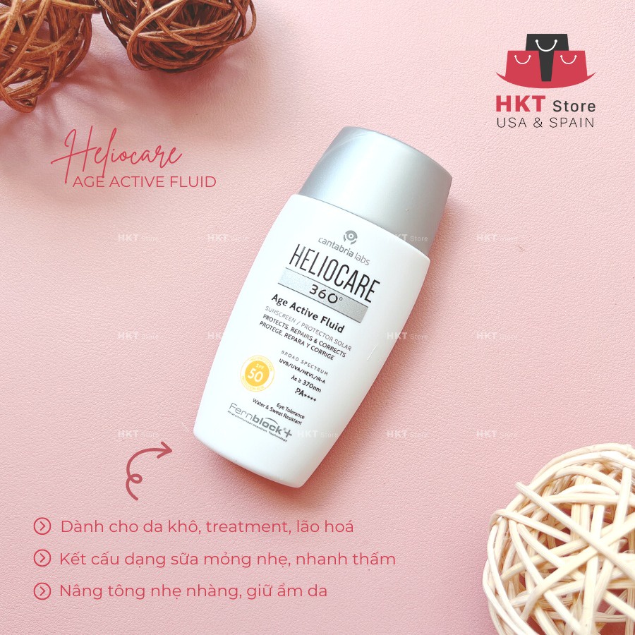 Kem chống nắng cho da nám, tàn nhang, da lão hóa Heliocare Pigment Solution Fluid, Age Active Fuild SPF 50+