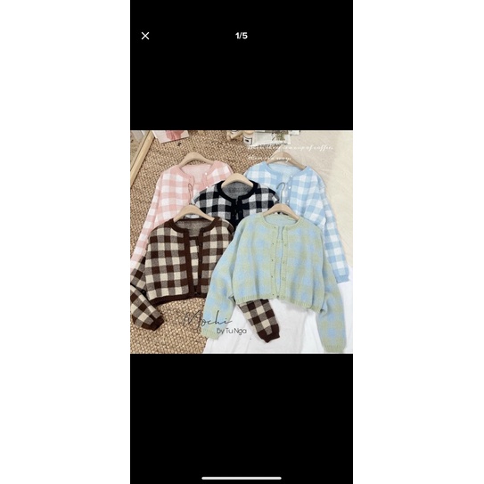 Sét áo len khoác ngoài kèm áo 2 dây kẻ caro