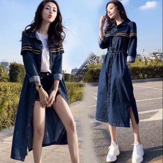Đầm jean xoè eo rút phối viền ann541