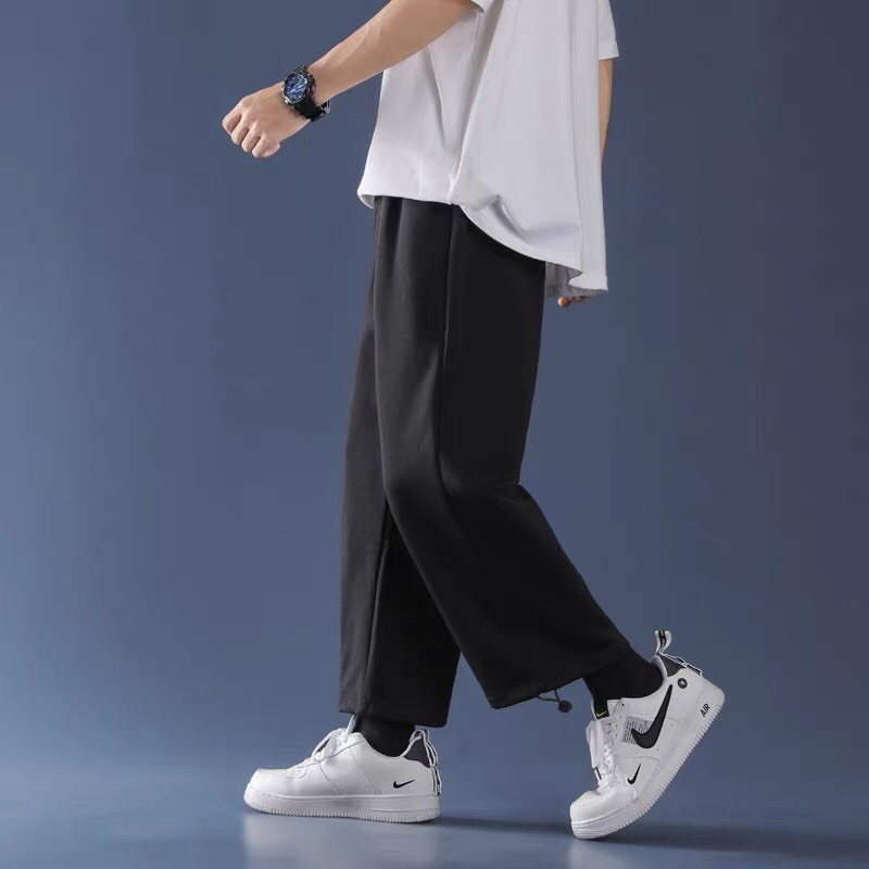 Quần jogger nam trơn ống rộng basic dây rút bo chun ở gấu vải nỉ cotton cao cấp ROMAN QT03