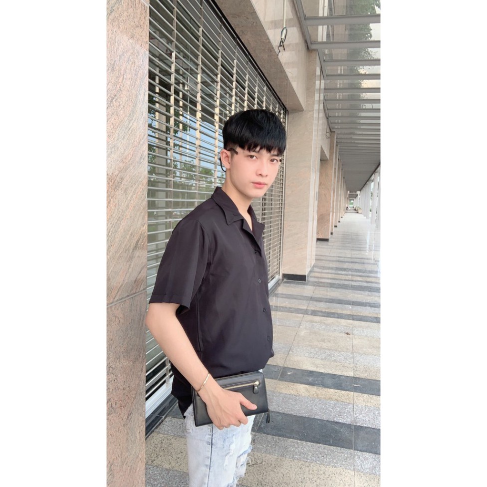 Áo sơ mi Trắng Đen Cổ Vest ngắn tay form rộng unisex nam nữ vải lụa vnn | BigBuy360 - bigbuy360.vn