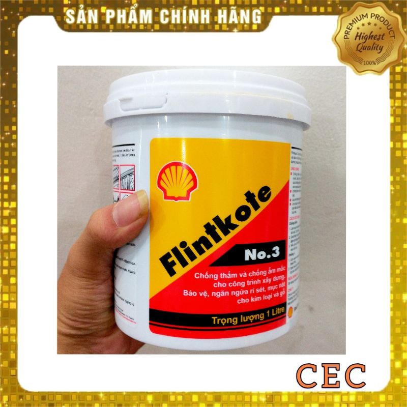 Sơn chống thấm Flintkote 1 lít, Chống thấm Bể nước Hồ cá Koi Màu Đen, Chính hãng Shell Thái Lan - Shop CEC