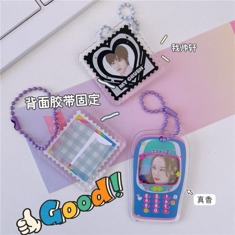 Set Móc Khóa + Mặt Dây Xích + Thẻ Hình Ngôi Sao Acrylic Màu Trong Suốt Trang Trí Túi Xách DIY Phong Cách Nhật Hàn