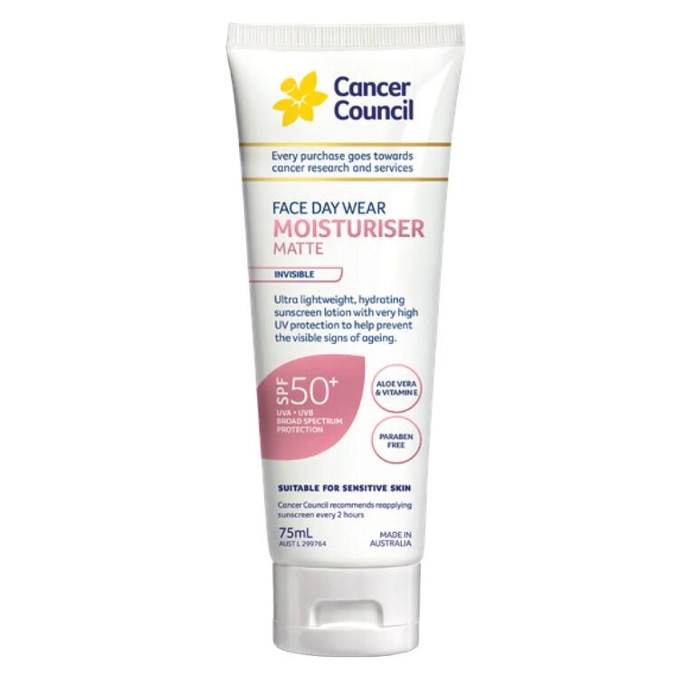 Kem Chống Nắng Da Mặt Dưỡng Ẩm Cancer Council Fadedaywear Moisturizer Matte Invisible màu hồng SPS50 75ml - KL008