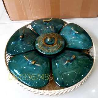 (sale)Khay mứt ,khay thức ăn sứ Bát Tràng,đk34cm.Men hỏa biến( cả khay)