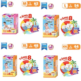 (Chọn quà tặng) Bỉm/ tã quần Bobby S56+8, M62+8, L54+8, XL48+8, XXL44+8,dán M76+8,L68+8,XL62+8 (Chuongvang)