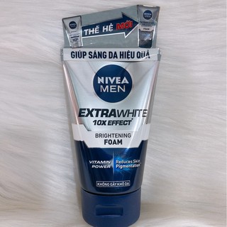 Sữa Rửa Mặt NIVEA MEN Extra White 10X Effect Brightening Foam Làm Sáng Da 100g