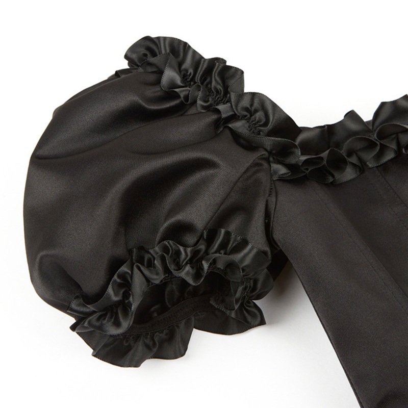 Áo Croptop Tay Ngắn Màu Đen Phong Cách Vintage Cho Nữ