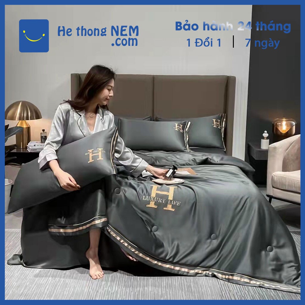 Bộ Chăn Ga Gối Đệm 5 Món Chăn Phao Lụa Thái SERENA Cao Cấp Set Drap Giường Lụa Chuẩn Khách Sạn 5 Sao