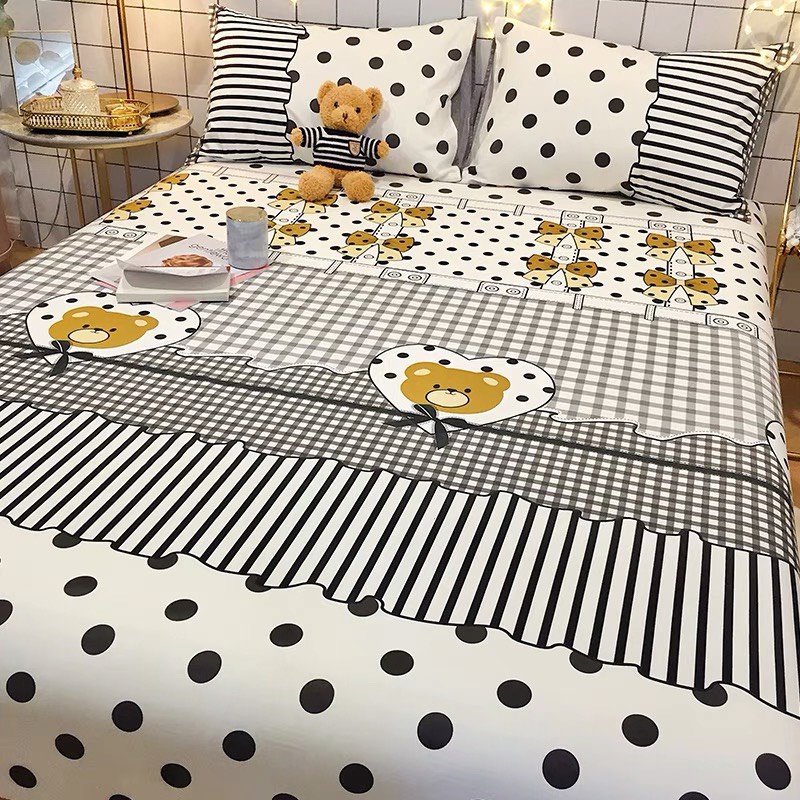 Bộ ga giường và vỏ gối cotton living, ga gối cotton 100% bền đẹp nhiều màu