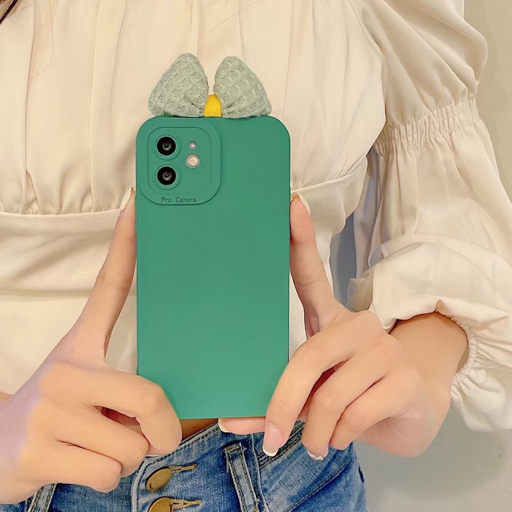 Ốp Điện Thoại Mềm Đính Nơ Màu Xanh Lá Cho Iphone 14promax 13 proamx 12 pro max 11 pro max xs max 13 romax xr x 7 8plus