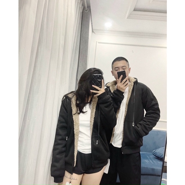 Áo nỉ mũ lót lông cừu nam nữ đều mặc được