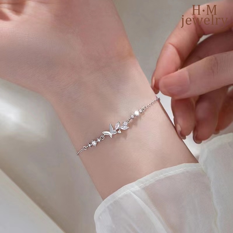 Vòng Tay Đính Đá Zircon AAA Hình Hoa Bướm Sang Trọng Thời Trang Cho Bạn Gái