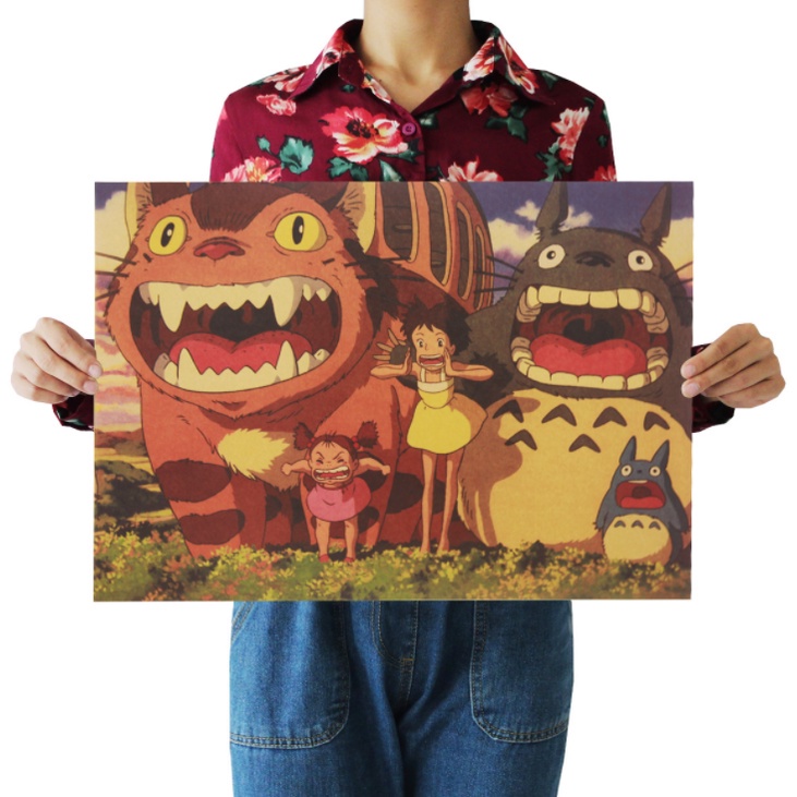 Tranh treo tường giấy kraft in họa tiết anime phong cách retro dành cho trang trí nhà cửa