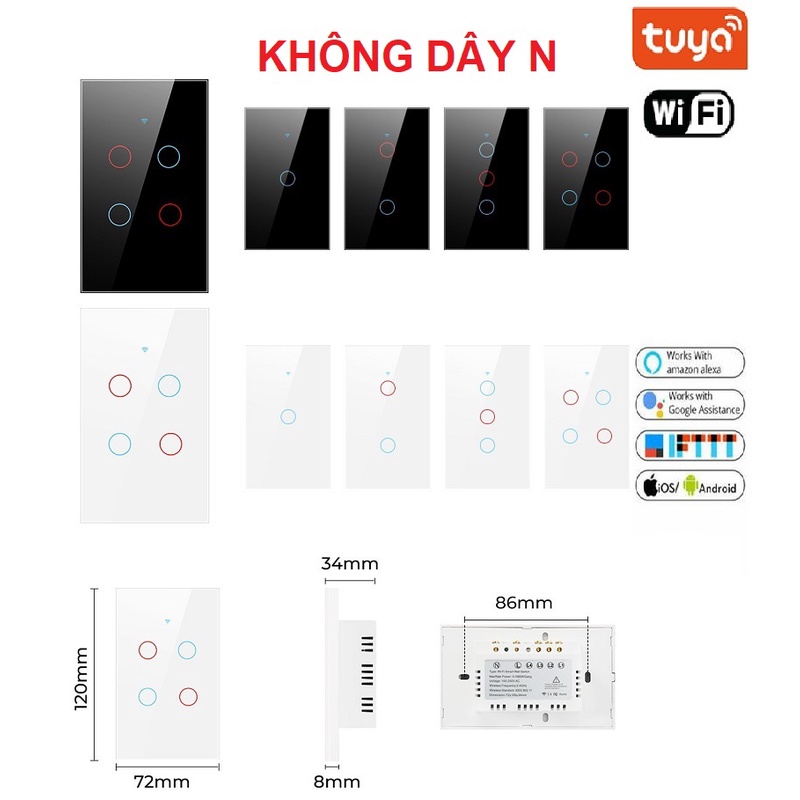 CÔNG TẮC CẢM ỨNG THÔNG MINH TUYA WIFI KHÔNG N, CHỈ CẦN KẾT NỐI DÂY L CÓ RF433
