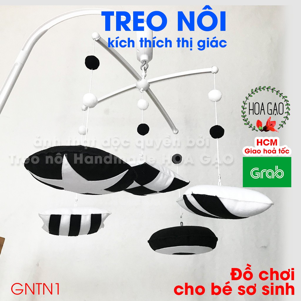 Nôi em bé, đồ chơi treo cũi nôi HOA GẠO GNT1 màu đen trắng loại tốt, mềm mại free ship extra