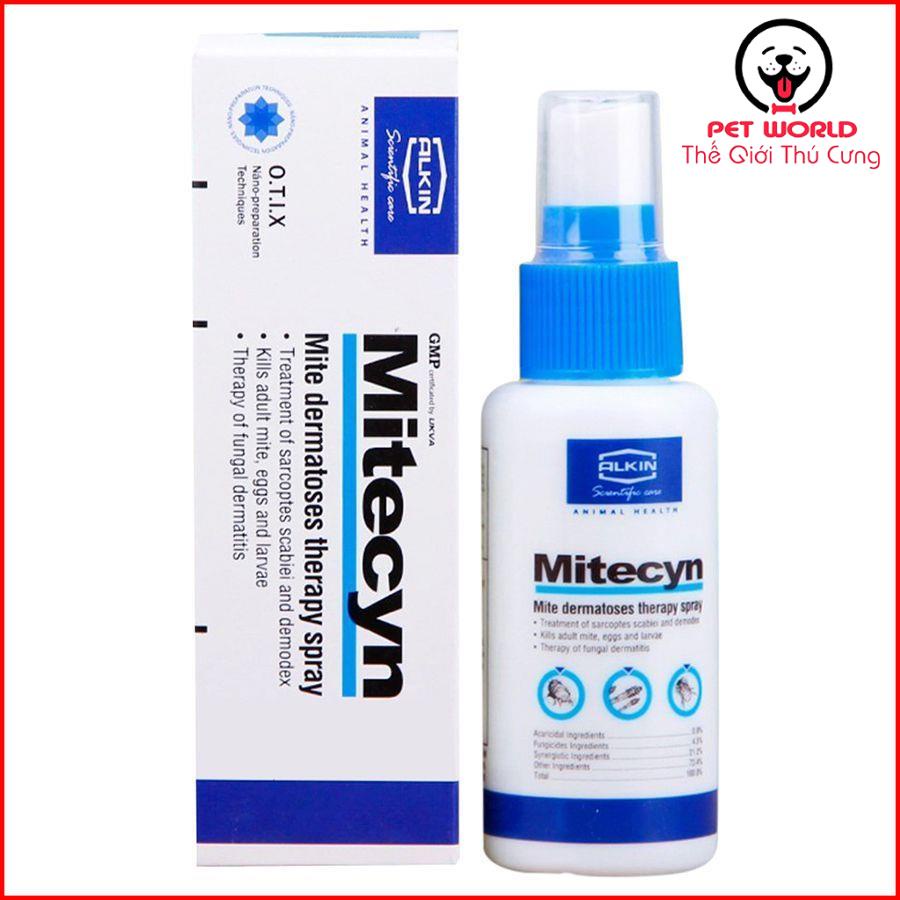 Alkin Mitecyn xịt trị viêm da, nấm, ghẻ cho chó mèo