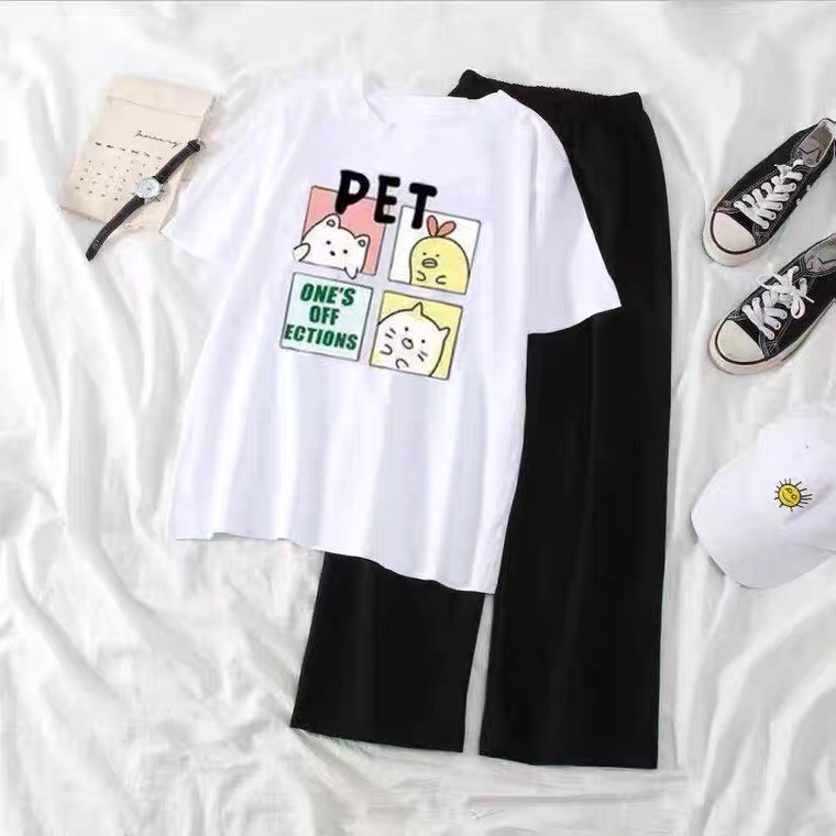 Sét Áo phông Pet + quần suông trơn, Áo thun from rộng, Chất đẹp không xù, quần suông ống rộng, Sét bộ mặc ở nhà - MODY