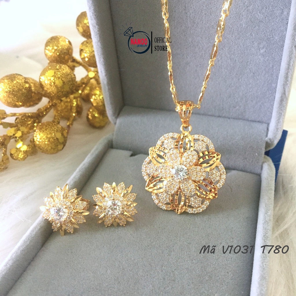 Set Dây Chuyền Và Bông Tai Nữ V1031 T780 Mạ Vàng Hoa Lớn
