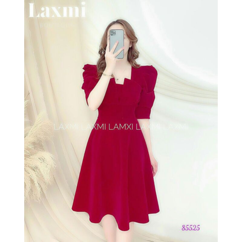 Đầm đỏ xếp ly ngực tay lỡ phồng size 40-72kg💕hàng y hình + video💕