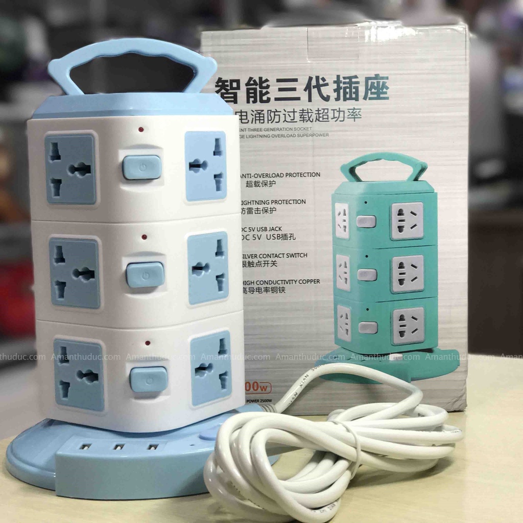 Ổ Cắm Điện 3 Tầng Đa Năng Chính Hãng Tích Hợp 3 Cổng USB.