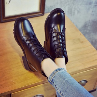 Boot bốt da nữ cao cổ dây buộc cổ điển