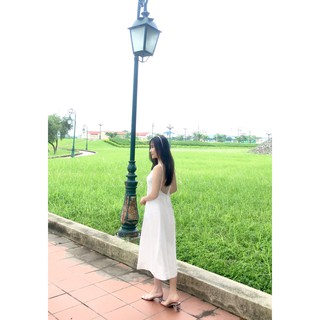 [ẢNH THẬT] Váy hai dây đi biển lưng chất đũi lụa trơn basic đầm dáng suông maxi
