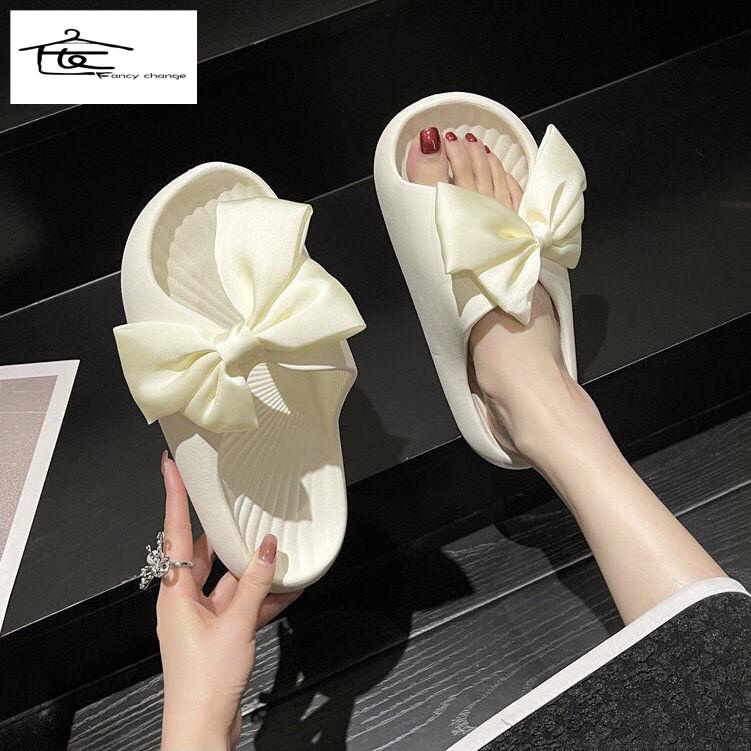 Dép Quai Ngang Đính Nơ Đế Dày Thời Trang Mùa Hè Cho Nữ