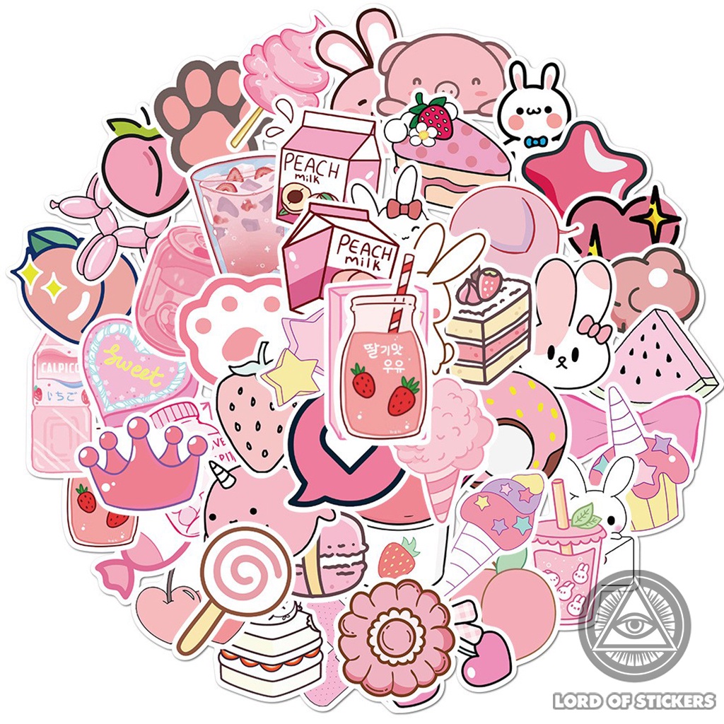 Set 50 Hình Dán Sticker Họa Tiết Graffiti Màu Hồng Cute Chống Thấm Nước Trang Trí Mũ Bảo Hiểm, Điện Thoại, Laptop, Sổ