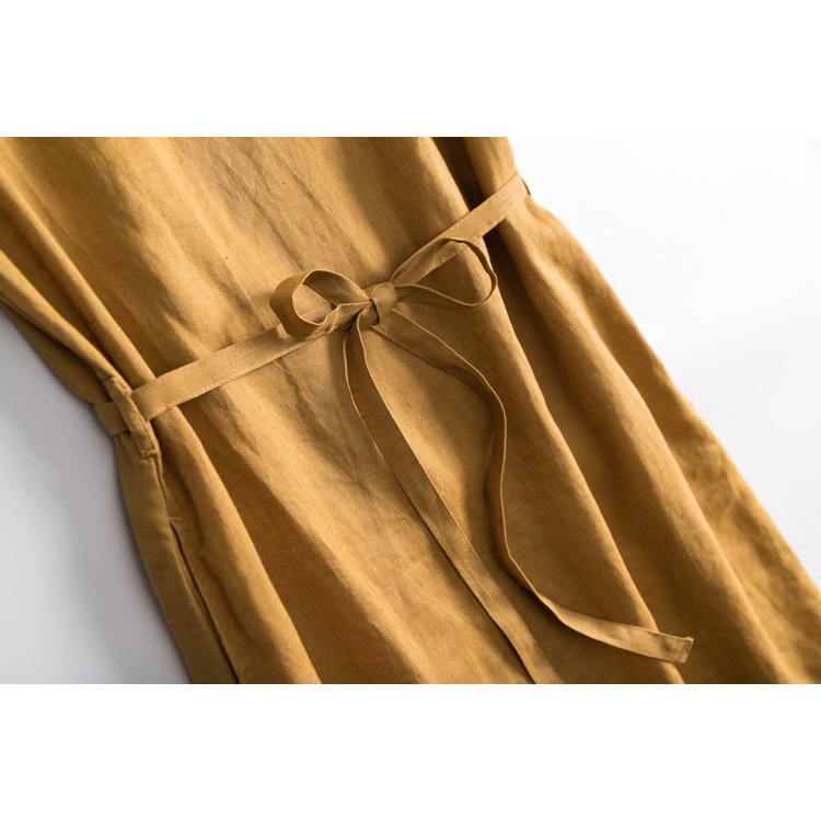 Đầm linen rút dây, váy hè nữ chất linen thoáng mát mặc đi làm, đi dạo cực dễ chịu Da84