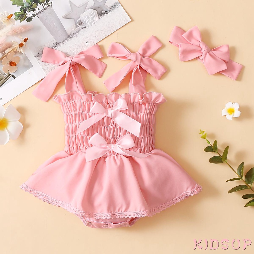 Áo Liền Quần Cổ Thuyền Kèm Băng Đô Đáng Yêu Cho Bé Gái