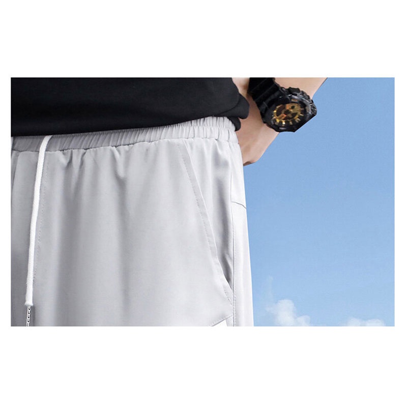 Quần Short Thể Thao Vải Lụa Lạnh Mỏng Dáng Rộng Nhanh Khô Phối Túi Khóa Kéo Thời Trang Mùa Hè Cho Nam